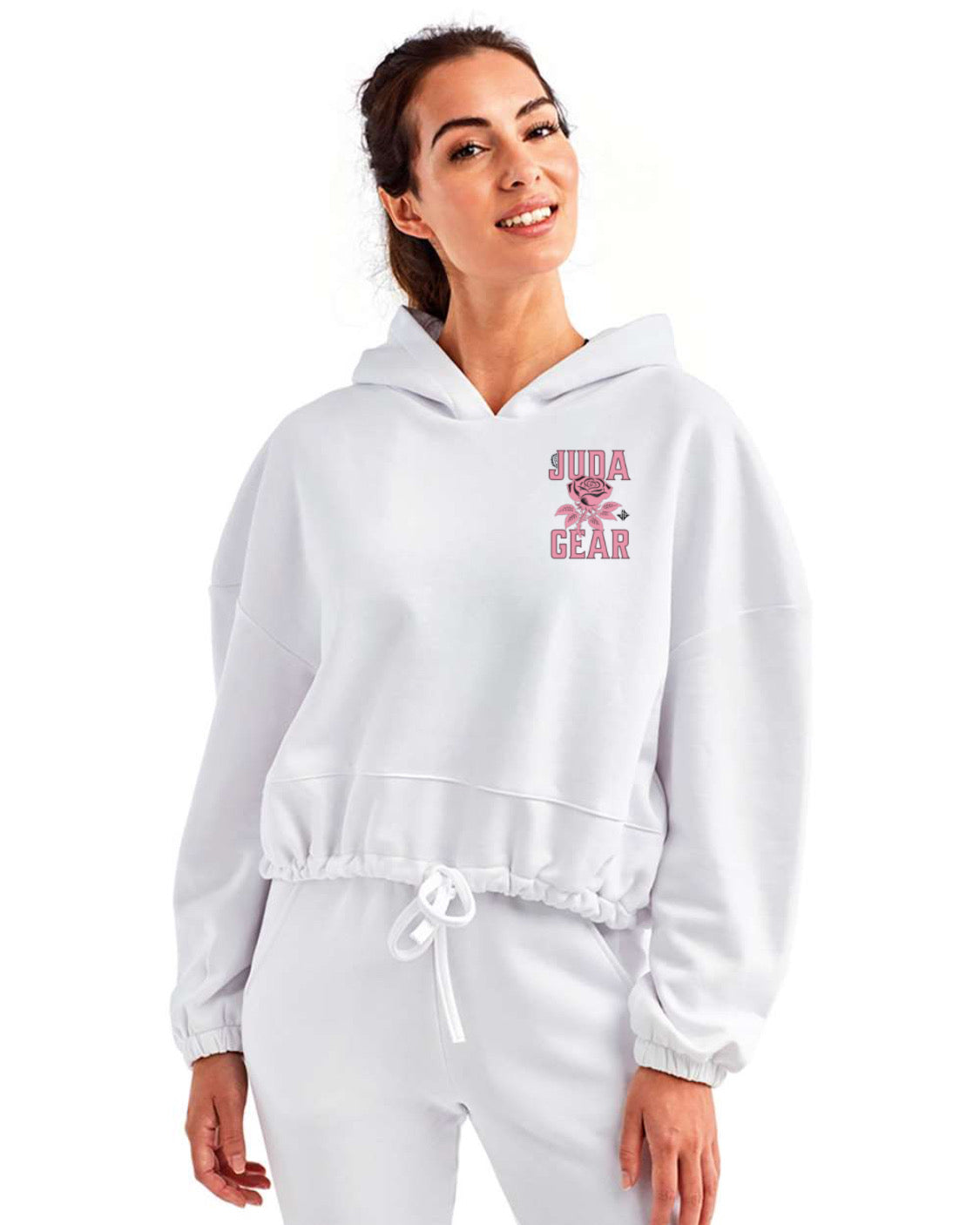 Juda Gear Pink Rose White Hoodie